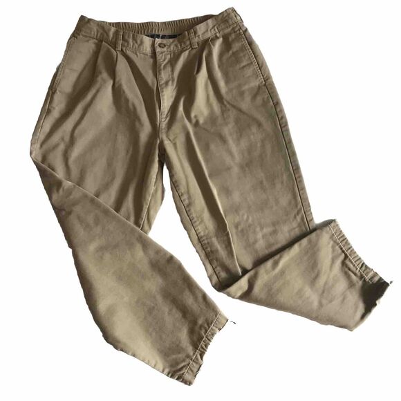LL Bean Pants Men Tag 37 /Actual 32x28 Khaki Flannel Plaid Lined Pleated Vintage - Picture 2 of 9